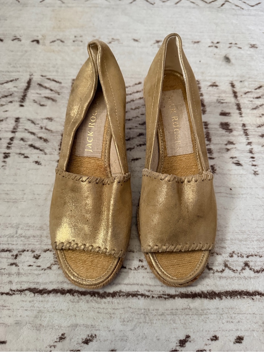 Jack Rogers Metallic Gold Espadrille Peep-Toe Flats